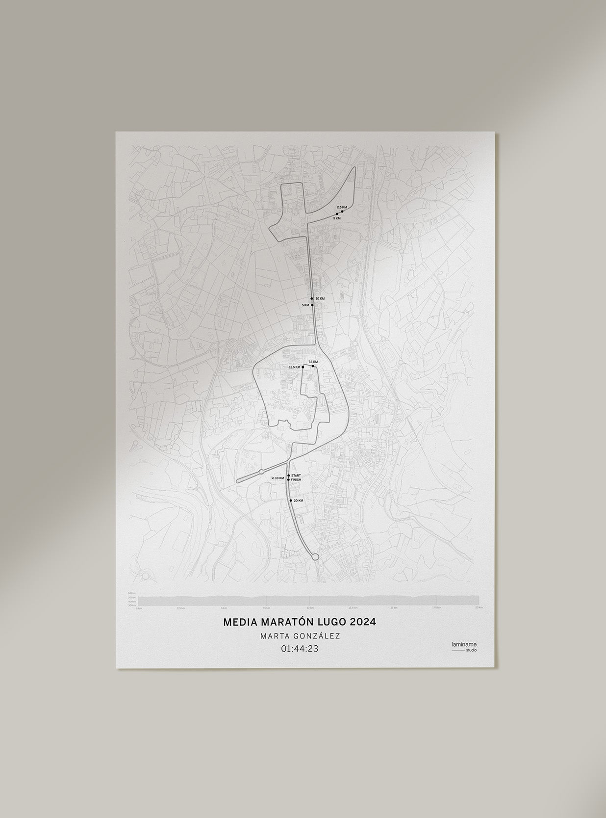 Mapa Medio Maratón Cidade de Lugo 2025 laminame con altimetría y tiempo