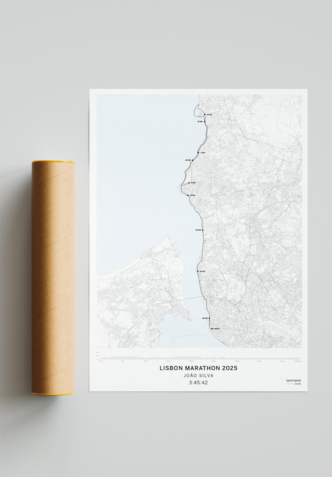 lámina maratón lisboa con recorrido y altimetría oficial
