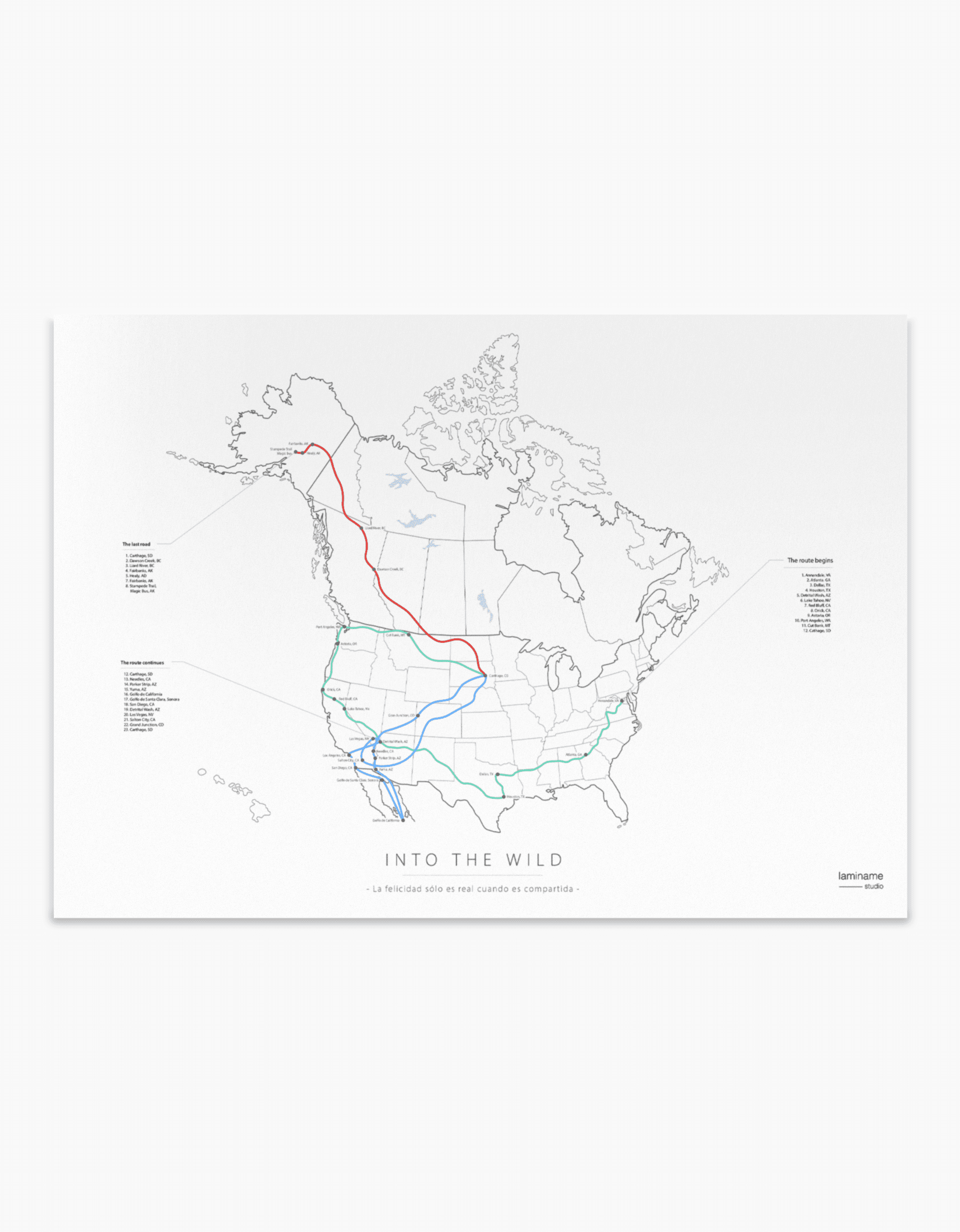 Mapa Póster horizontal Hacia Rutas Salvajes "Into the Wild" completo