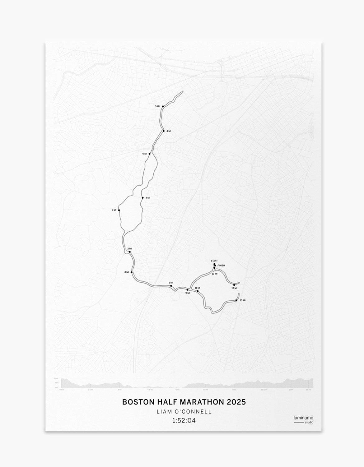 mapa Boston Half Marathon personaliza con tu nombre y tiempo
