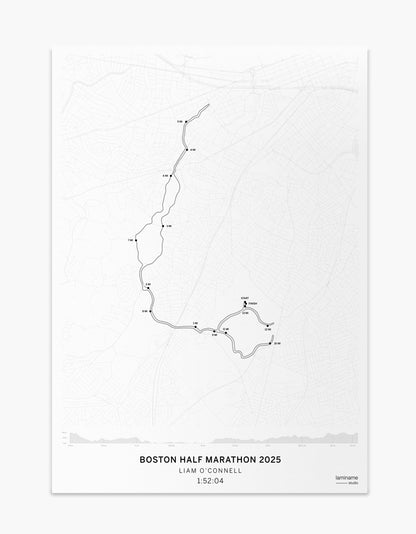 mapa Boston Half Marathon personaliza con tu nombre y tiempo