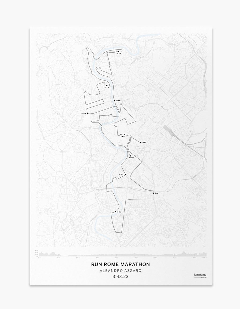 Mapa personalizado de la Maratón de Roma - Añade tu nombre y tiempo