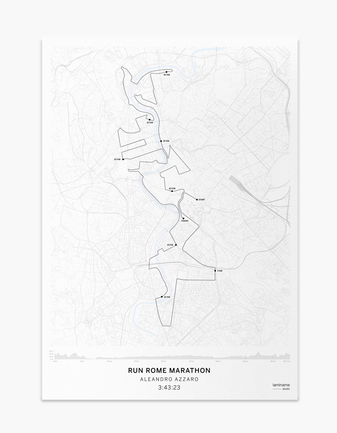 Mapa personalizado de la Maratón de Roma - Añade tu nombre y tiempo