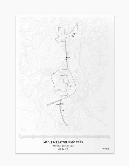 Mapa personalizado Medio Maratón Cidade de Lugo 2025 laminame con tu nombre y tiempo