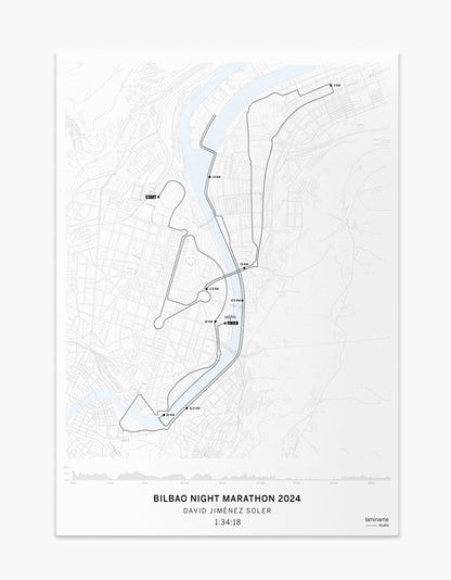 Comprar póster mapa del Bilbao Night Maratón 2024 - diseño exclusivo de la carrera nocturna