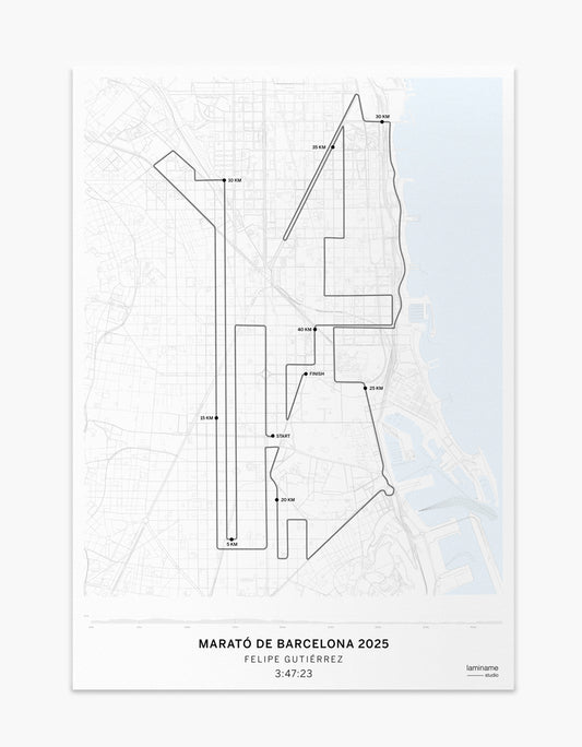 Póster de mapa personalizado para corredores de la Zurich Marató Barcelona 2025 ideal para regalar a corredores de la maratón