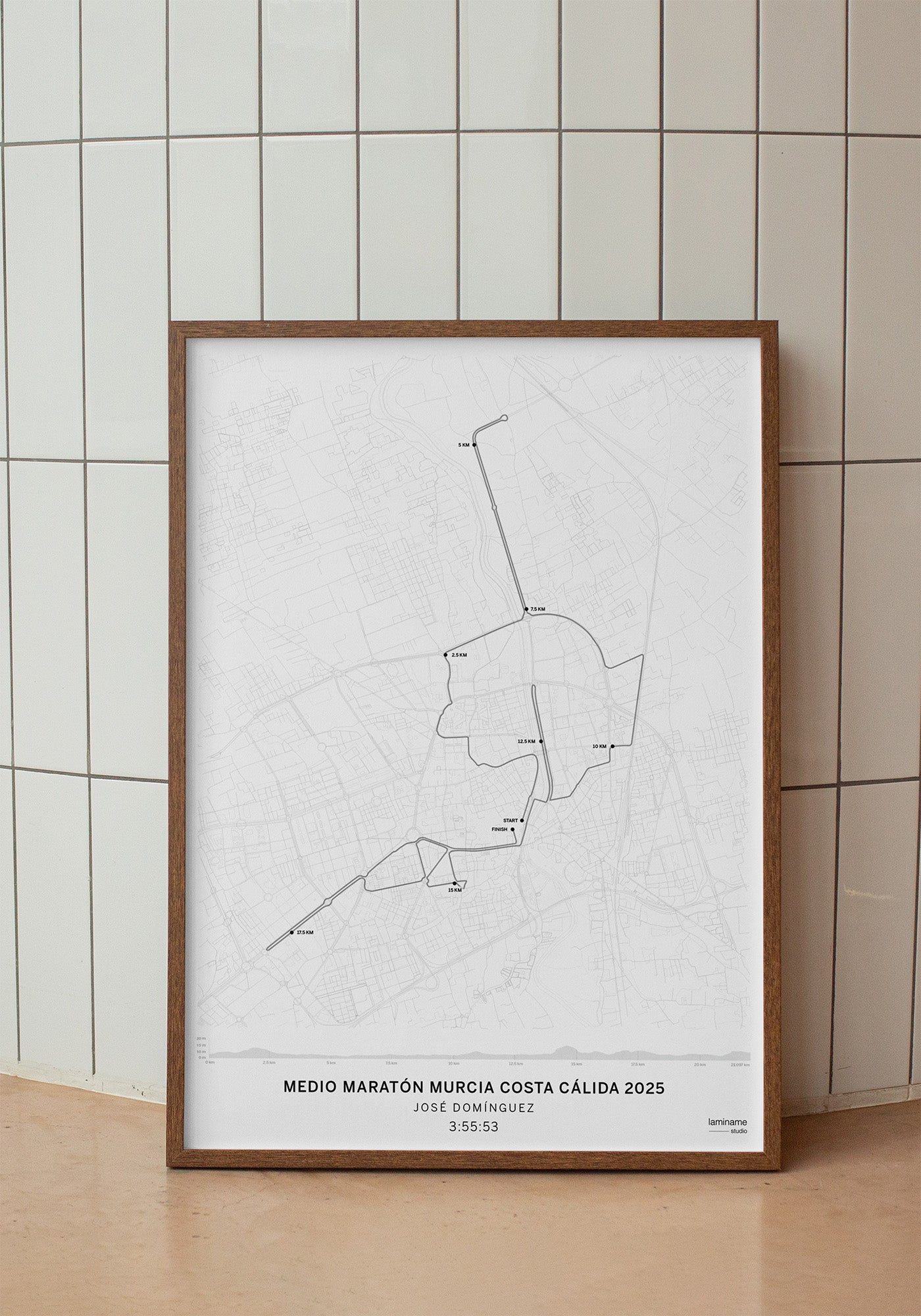 Recorrido Media Maratón Murcia 2025 en un póster personalizado de laminame