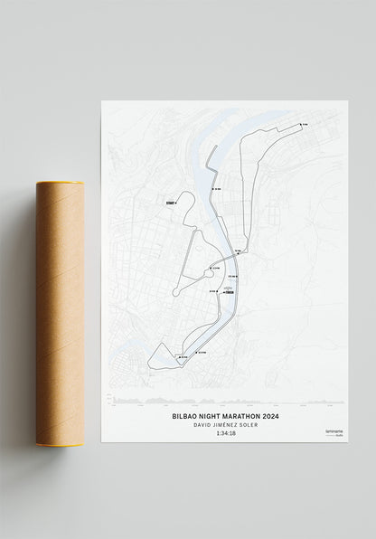 Comprar póster personalizado del Bilbao Night Maratón 2024 - un recuerdo único de la carrera nocturna