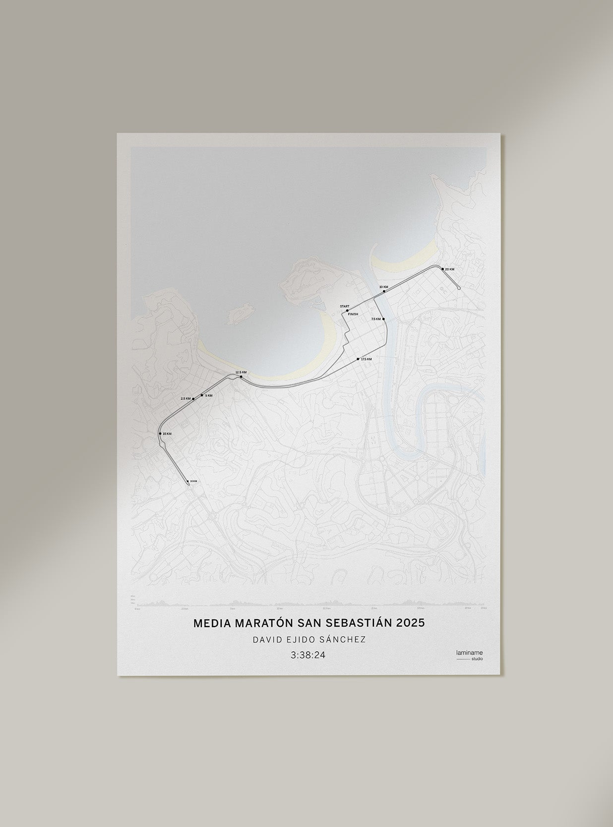 mapa con altimetría media maratón san sebastián personalizado