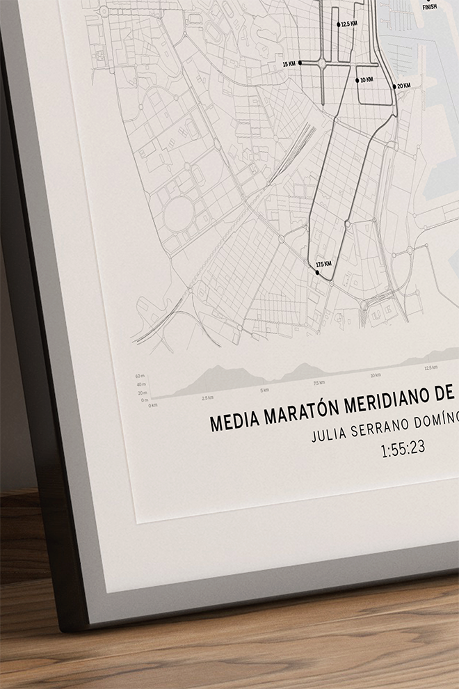 Mapa detallado de la Meridiano Media Maratón Aguas de Alicante en diseño laminame