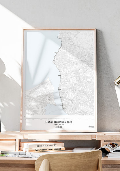 mapa deportivo maratón lisboa personalizable con datos