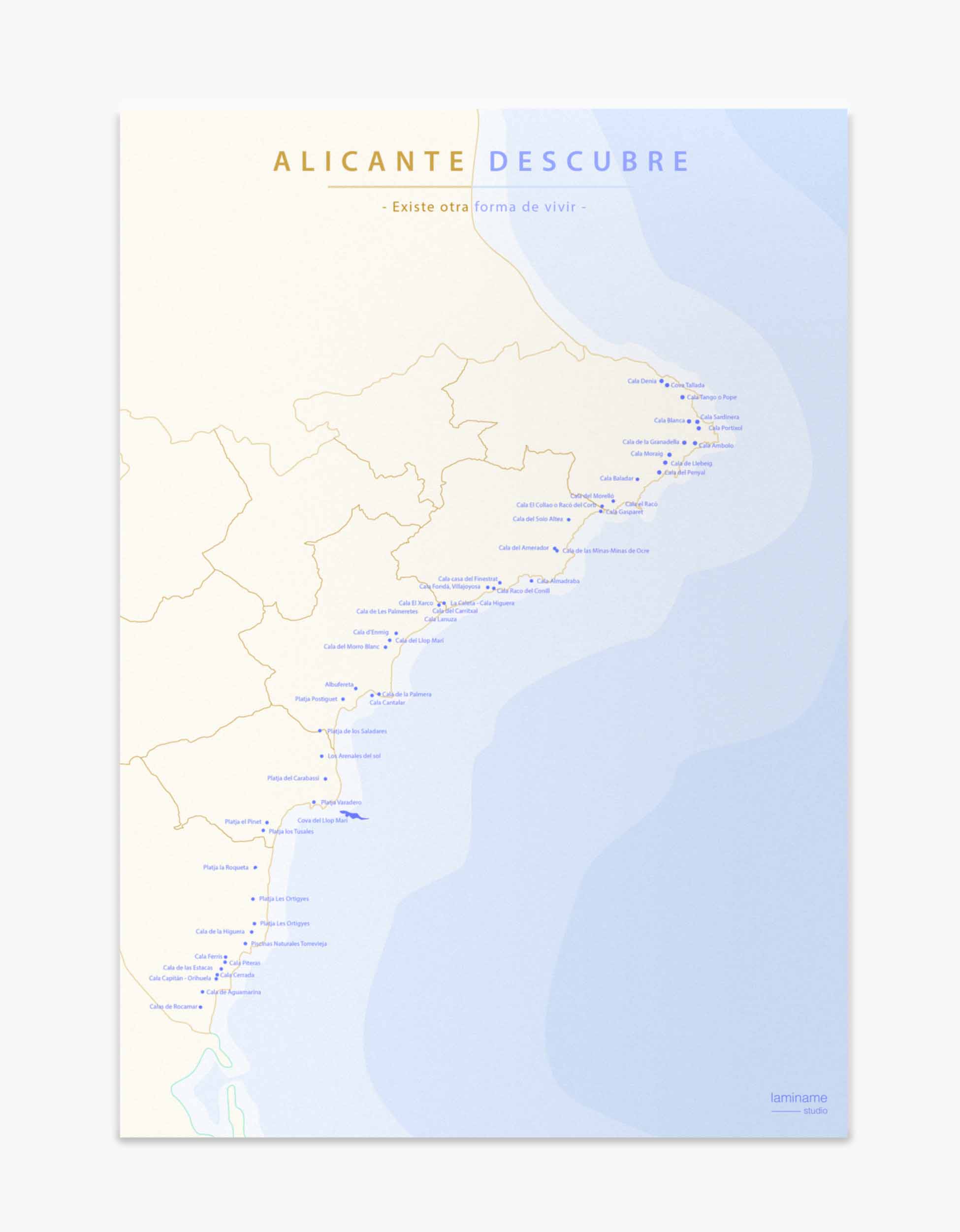 Comprar póster personalizado de las Calas de Alicante – Personaliza tu mapa