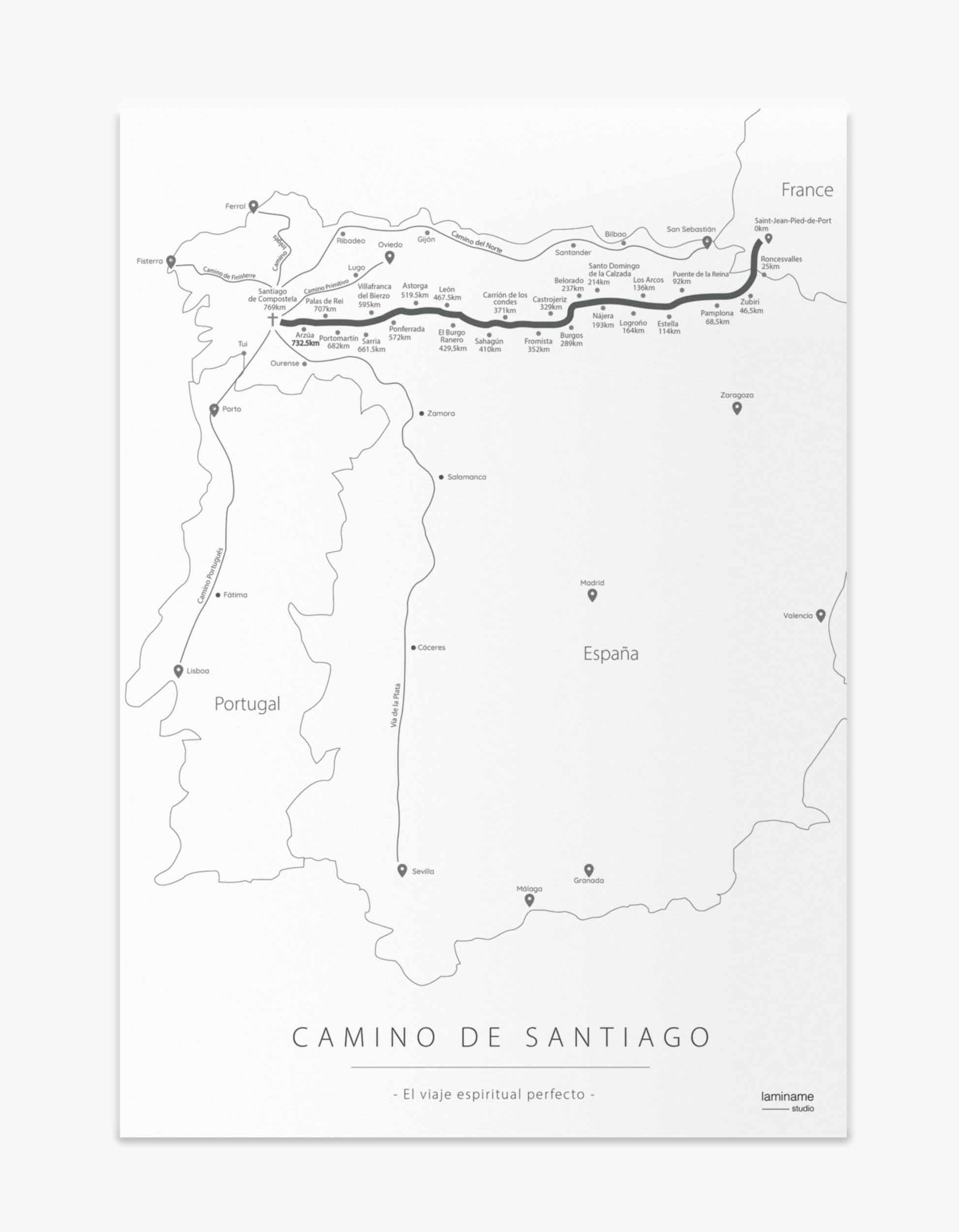 Mapa personalizado del Camino de Santiago con tu ruta y nombre