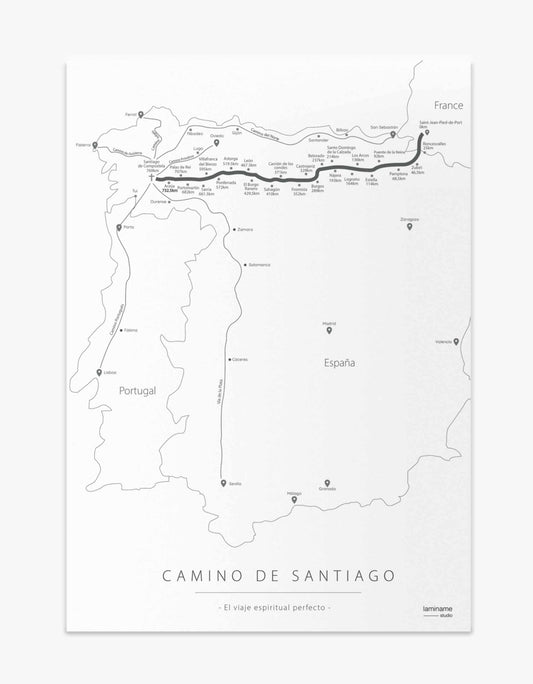 Mapa personalizado del Camino de Santiago con tu ruta y nombre
